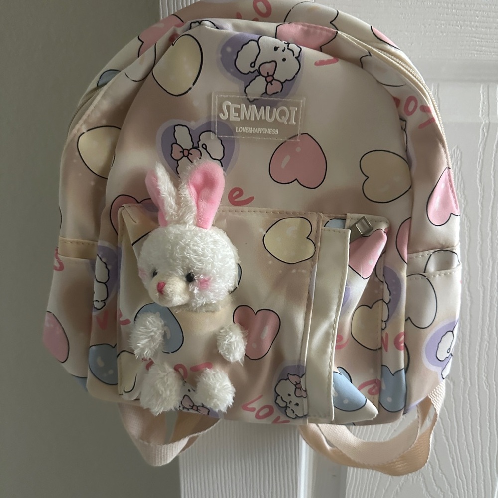 Colorful Heart Print Backpack with Bunny Charm for kids new without tag